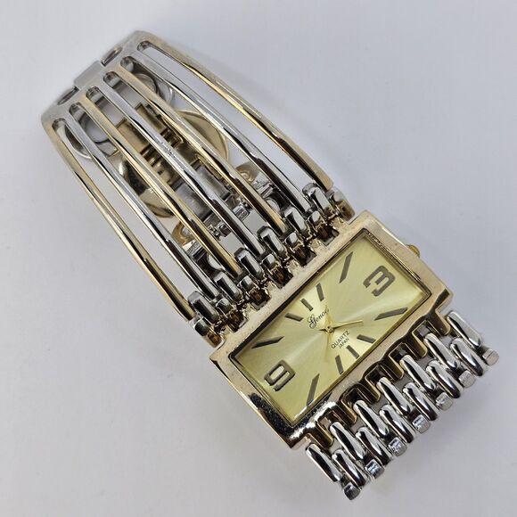 Geneva Watch Women 40MM Gold Dial Gold Gray Tone Bracelet Band 7.5" New Battery - Picture 5 of 15